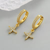 S925 Sterling Silver Simple Inlaid Zircon Cross Earrings Elegant Personality Temperament Earrings For Women