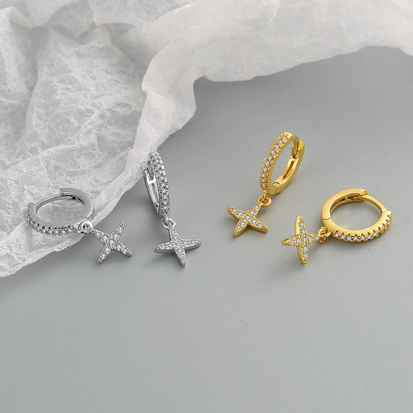 S925 Sterling Silver Simple Inlaid Zircon Cross Earrings Elegant Personality Temperament Earrings For Women