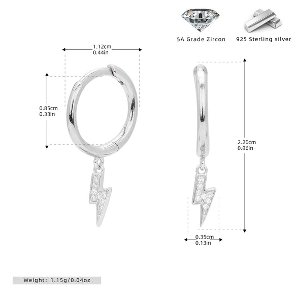 S925 Sterling Silver Simple Natural Lightning Zircon Earrings Unisex
