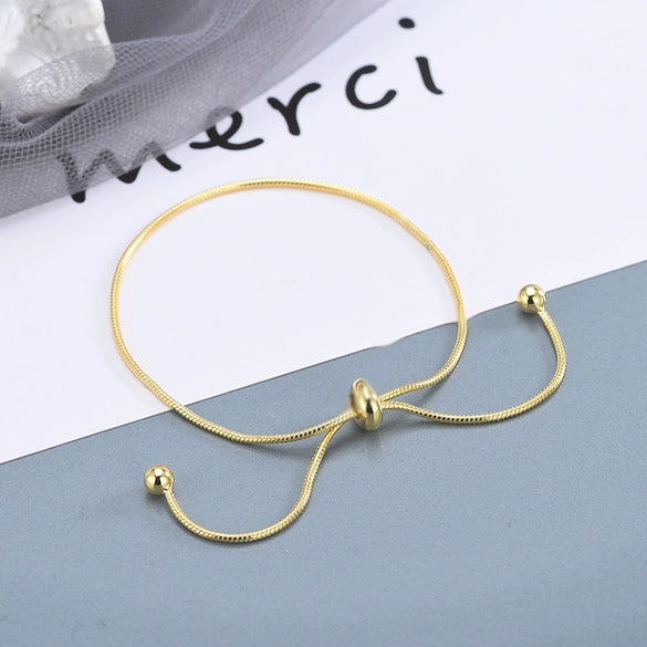 S925 Sterling Silver Simple Retractable Adjustable Snake Bone Round Bead Bracelet For Women With Niche Design And Electroplated Geometry Style