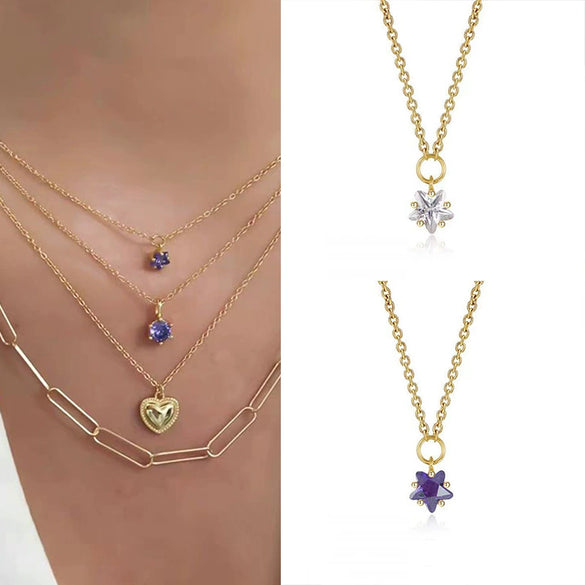 S925 Sterling Silver Simple Star Rhinestone Pendant Necklace For Women With Snake Bone Chain Electroplated Fashion Clavicle Necklace