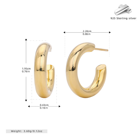 S925 Sterling Silver Simple Ushape Electroplated Women's Earrings