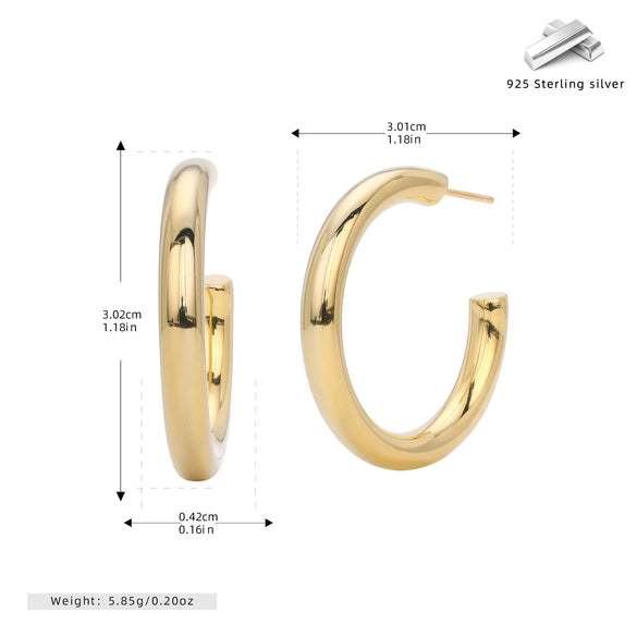 S925 Sterling Silver Simple Ushape Electroplated Women's Earrings