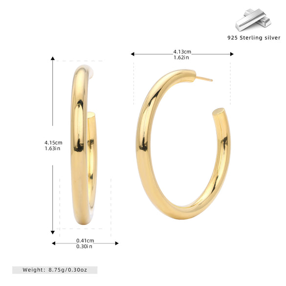 S925 Sterling Silver Simple Ushape Electroplated Women's Earrings