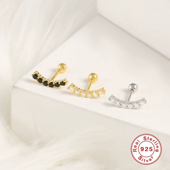 S925 Sterling Silver Single Row Diamond Encrusted Single Threaded Piercing Earrings With Geometric Style And Environmental Protection Electroplating