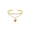S925 Sterling Silver Single Row Diamondencrusted Chain Tassel Love Open Ring With Real Gold Electroplating For Women