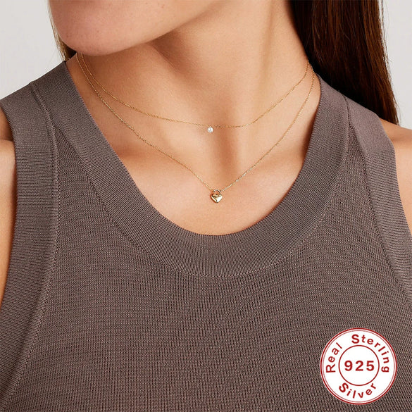 S925 Sterling Silver Single Zircon Geometric Ball Chain Necklace For Women