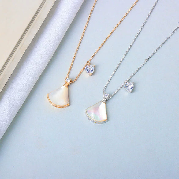 S925 Sterling Silver Small Skirt And Heart Pendant Necklace With Mixed Gem Detail Cross Chain Simple Clavicle Necklace For Women