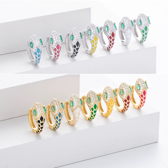 S925 Sterling Silver Snake Ear Buckle Dopamine Series Animal Dripping Glue Earrings