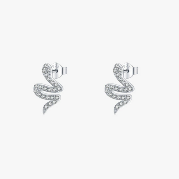 S925 Sterling Silver Snake Earrings With Microinlay And Niche Style