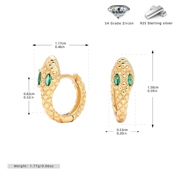 S925 Sterling Silver Snake Zircon Inlaid Women's Earrings With Animal Pattern