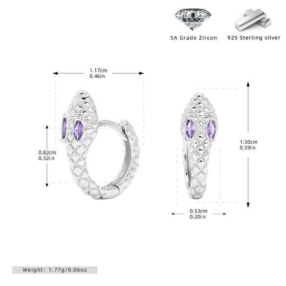 S925 Sterling Silver Snake Zircon Inlaid Women's Earrings With Animal Pattern