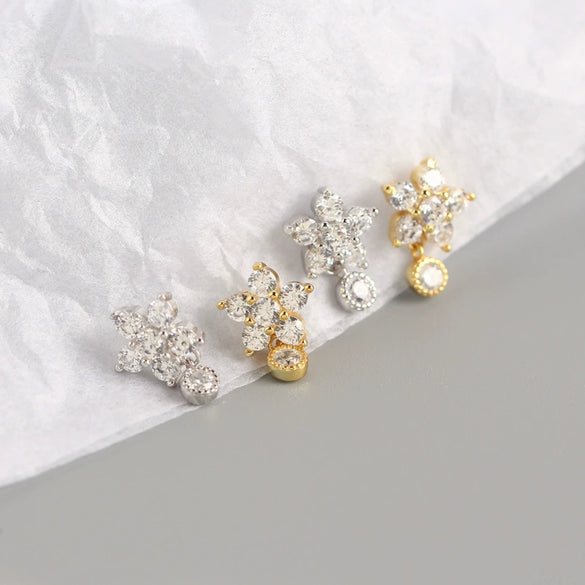 S925 Sterling Silver Snowflake And Flower Patterned Earrings With Electroplating Treatment For Women