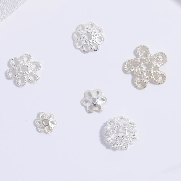 S925 Sterling Silver Snowflake Petal Flower Handmade Diy Bracelet Spacer Bead Jewelry Accessories Electroplated