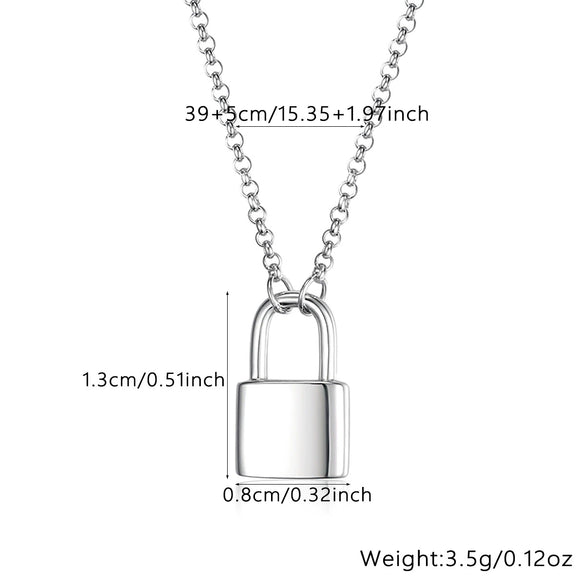 S925 Sterling Silver Solid Lock Necklace With Electroplating Simple Light Luxury Niche High Grade Clavicle Chain For Women