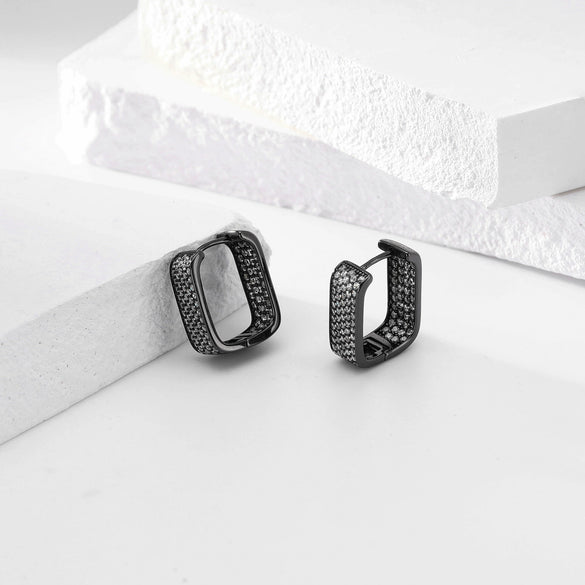S925 Sterling Silver Square Geometric Light Luxury Inlaid Zircon Women's Earrings