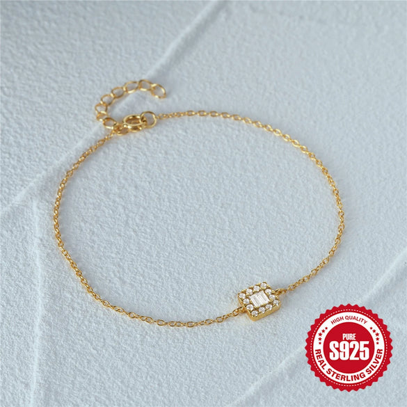 S925 Sterling Silver Square Zircon Elegant Inlay Electroplated Women's Hand Jewelry Bracelet