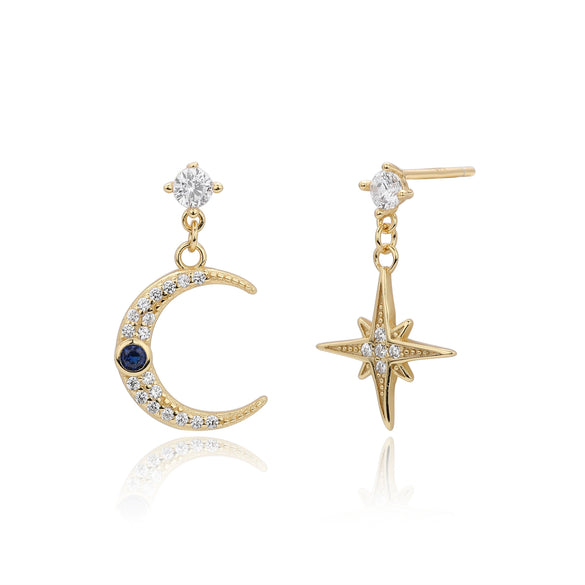 S925 Sterling Silver Star And Moon Inlaid Zircon Earrings For Women
