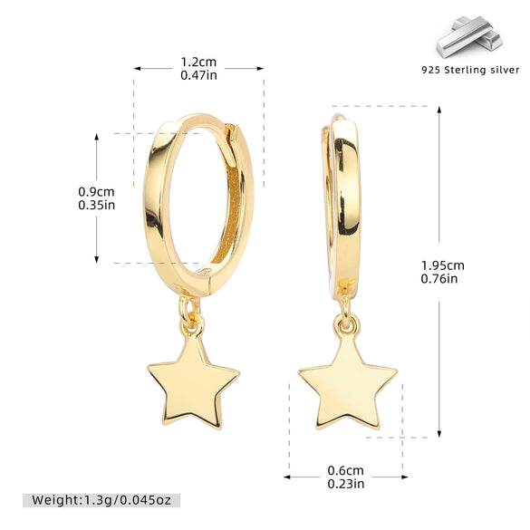 S925 Sterling Silver Star Earrings Electroplated