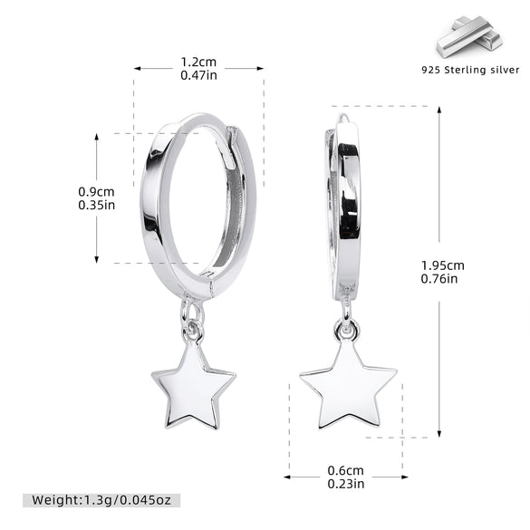 S925 Sterling Silver Star Earrings Electroplated