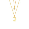 S925 Sterling Silver Star Moon Double Clavicle Chain Necklace With Zirconia For Women Sweet Gentle Elegant Style