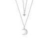 S925 Sterling Silver Star Moon Double Clavicle Chain Necklace With Zirconia For Women Sweet Gentle Elegant Style