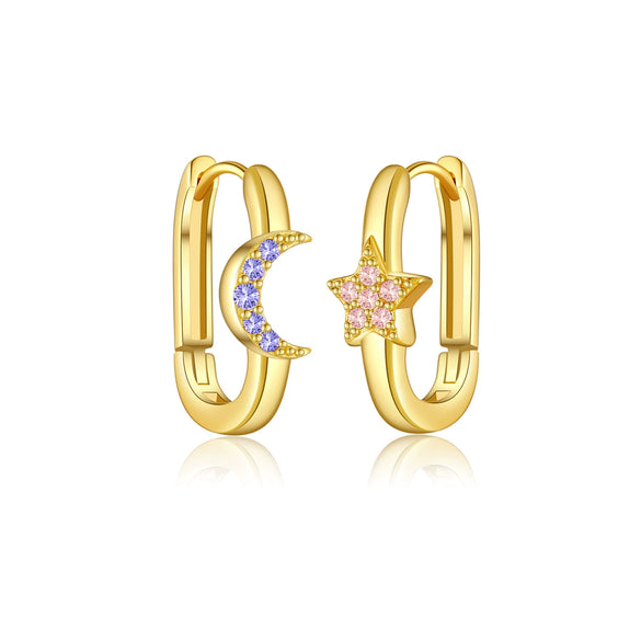 S925 Sterling Silver Star Moon Women's Earrings With Platinum And 18K Gold Electroplating Fashion Simple Luxury Highend Design