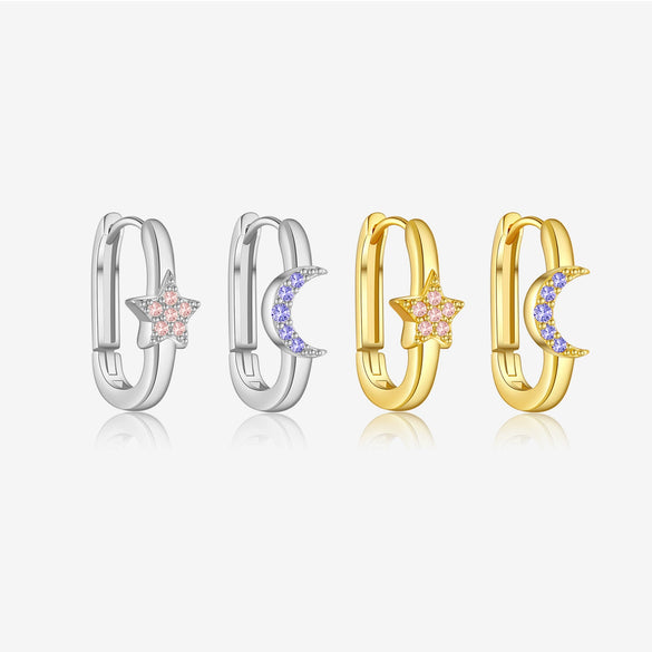 S925 Sterling Silver Star Moon Women's Earrings With Platinum And 18K Gold Electroplating Fashion Simple Luxury Highend Design