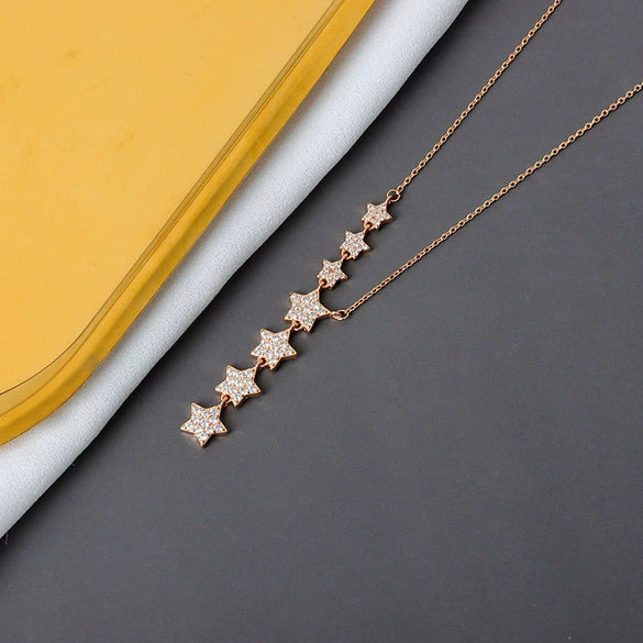 S925 Sterling Silver Star Necklace With Mixed Gem Inlay Electroplated Seven Star Clavicle Chain Cross Chain Pendant