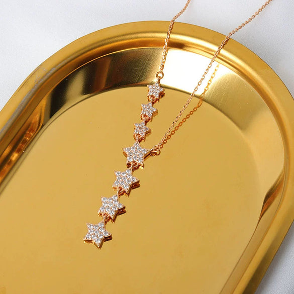 S925 Sterling Silver Star Necklace With Mixed Gem Inlay Electroplated Seven Star Clavicle Chain Cross Chain Pendant