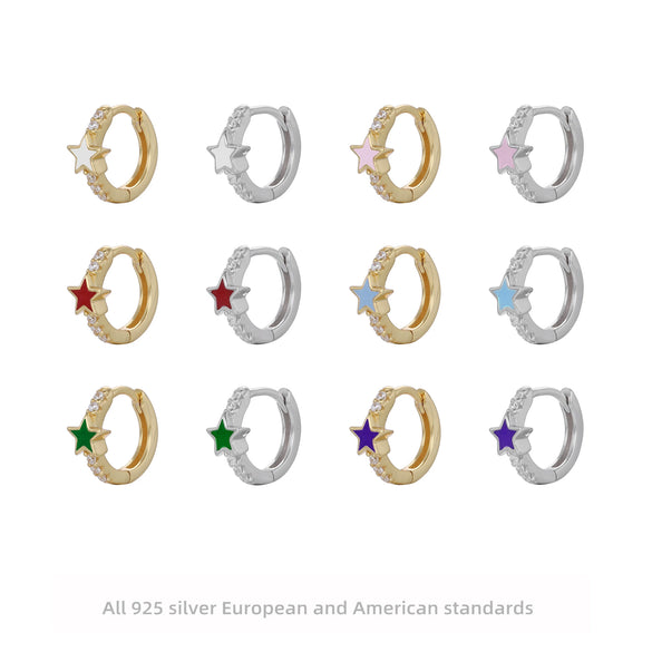 S925 Sterling Silver Star Oil Dripping Earrings Constellation Style