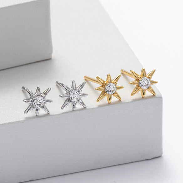 S925 Sterling Silver Star Pattern Inlaid Zircon Earrings Simple Style