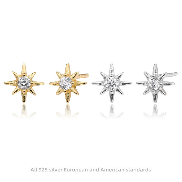 S925 Sterling Silver Star Pattern Inlaid Zircon Earrings Simple Style