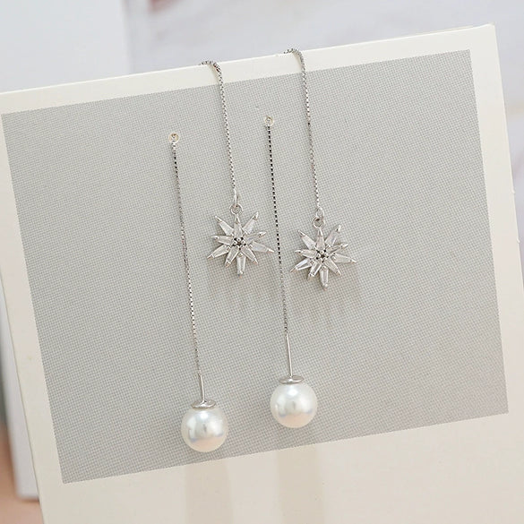 S925 Sterling Silver Star Pearl Tassel Earrings Minimalist Flashy Distinctive Fashion Earrings For Women