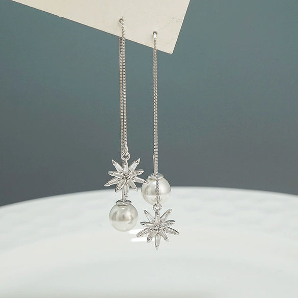 S925 Sterling Silver Star Pearl Tassel Earrings Minimalist Flashy Distinctive Fashion Earrings For Women