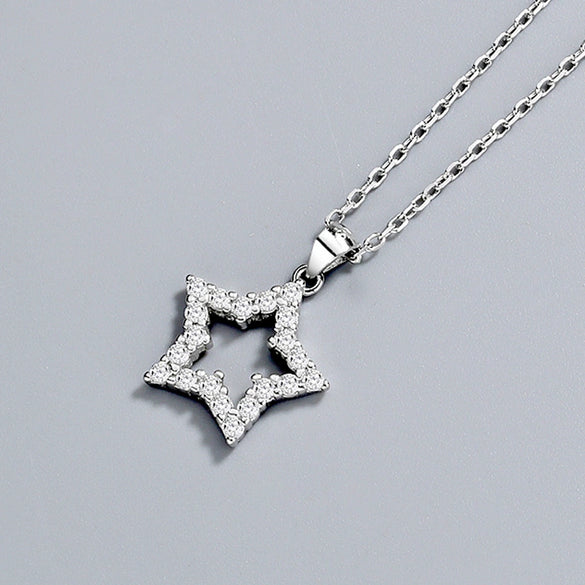 S925 Sterling Silver Star Pendant Necklace For Women With Mixed Gem Inlay Electroplated Cross Chain Trendy Minimalist Clavicle Jewelry