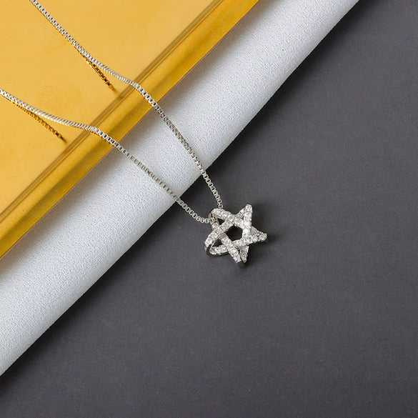 S925 Sterling Silver Star Pendant Necklace With Mixed Gem Inlay Electroplated Full Diamond Look Box Chain Clavicle Necklace