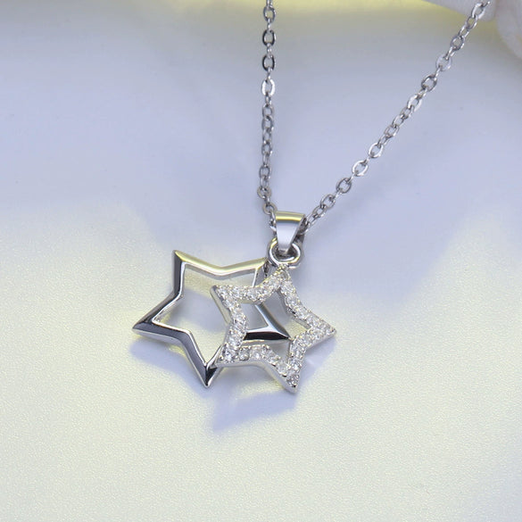 S925 Sterling Silver Star Pendant Necklace With Zircon Inlay Electroplated Fashion Pattern Necklace