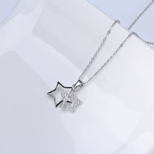 S925 Sterling Silver Star Pendant Necklace With Zircon Inlay Electroplated Fashion Pattern Necklace