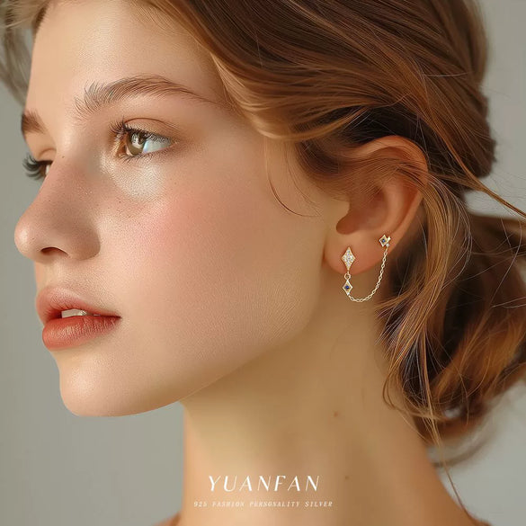 S925 Sterling Silver Star Shape Zircon Women's Fashion Earrings