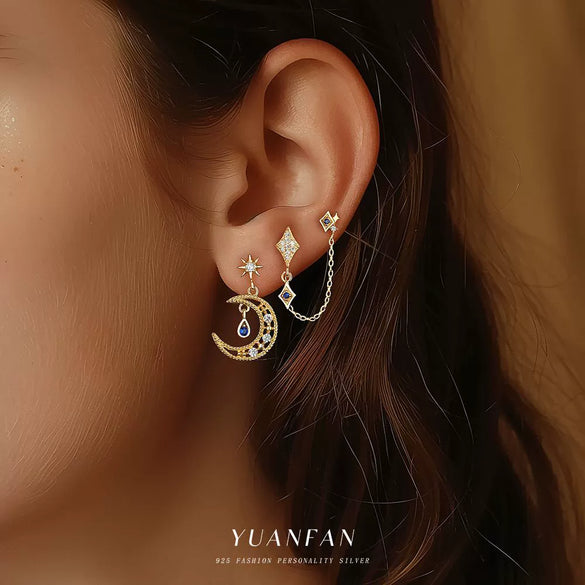 S925 Sterling Silver Star Shape Zircon Women's Fashion Earrings