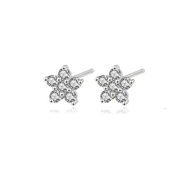 S925 Sterling Silver Star Stud Earrings With Flower And Geometric Pattern And Micro Inlaid Zircon Elegant Light Luxury Ins Style