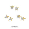 S925 Sterling Silver Star Stud Earrings With Flower And Geometric Pattern And Micro Inlaid Zircon Elegant Light Luxury Ins Style