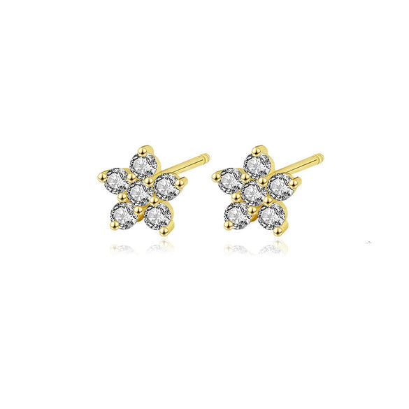 S925 Sterling Silver Star Stud Earrings With Flower And Geometric Pattern And Micro Inlaid Zircon Elegant Light Luxury Ins Style
