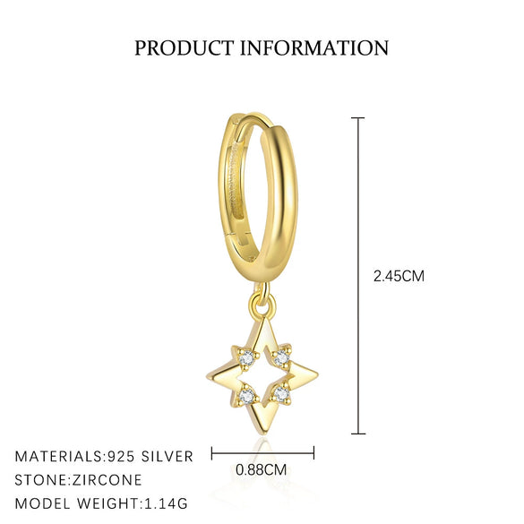 S925 Sterling Silver Star Tassel Chain Earrings For Women With Zircon Design