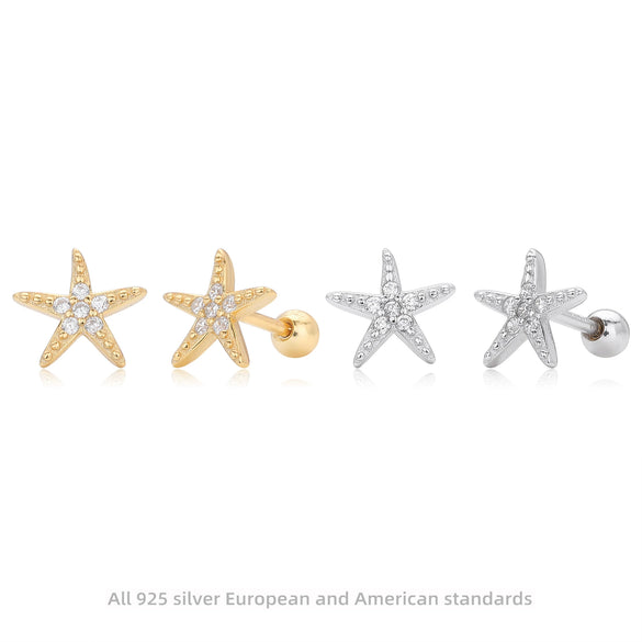 S925 Sterling Silver Starfish Electroplated Fashionable Piercing Earrings