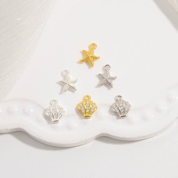 S925 Sterling Silver Starfish Pendant With Zirconia Fashion Animal Design For Diy Bracelet Or Necklace