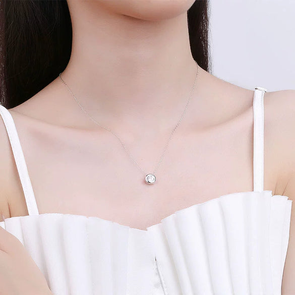 S925 Sterling Silver Stone Pendant Necklace For Women Natural Style Clavicle Cross Chain Fashion Jewelry