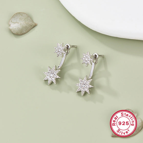 S925 Sterling Silver Stud Earrings With Star And Geometric Design For Women