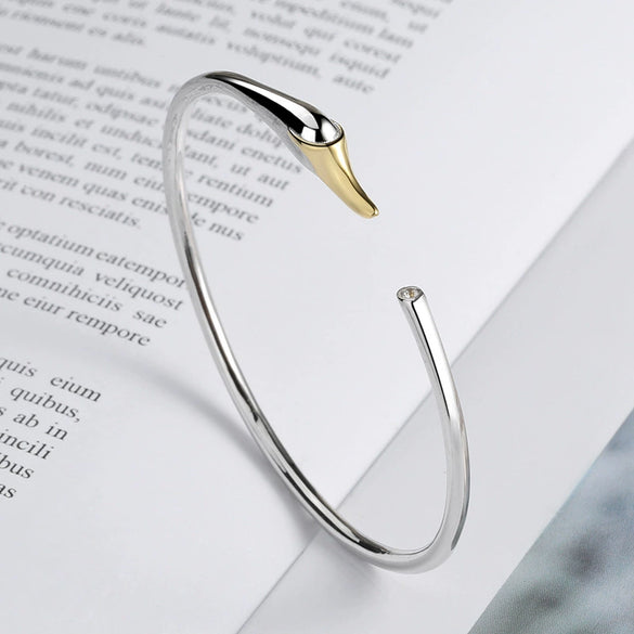 S925 Sterling Silver Swan Open Bracelet Fashion Electroplated Trendy Animal Jewelry For Women